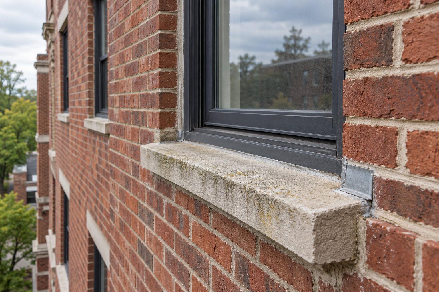 Illustrative close-up of brickwork and a window surround